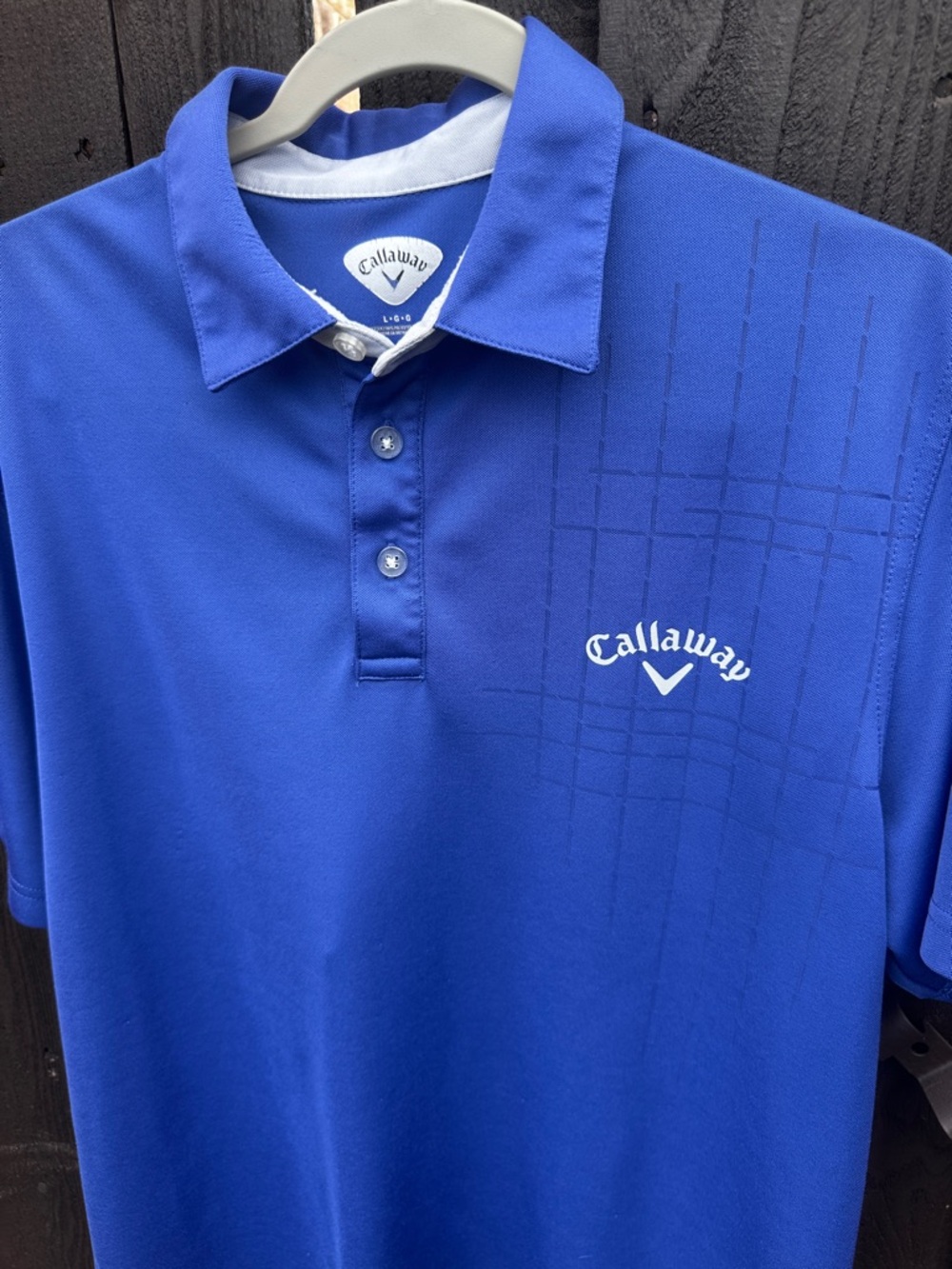Callaway Men's Polo Shirt - Blue with White Logo grid pattern EUC size Large